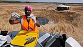 Scientist studying Tilapia fish