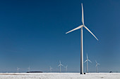 Wind farm in snow, Michigan, USA