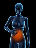 Woman with a painful abdomen, illustration