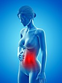 Woman with a painful abdomen, illustration