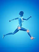 Woman with painful joints while running, illustration