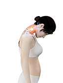 Woman with a painful neck, illustration