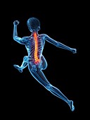 Woman with a painful back while running, illustration