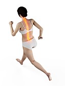 Woman with a painful back while running, illustration