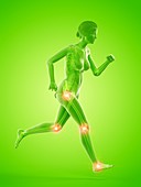 Woman with painful joints while running, illustration