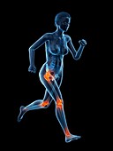 Woman with painful joints while running, illustration