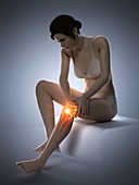 Woman with a painful knee, illustration