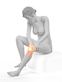 Woman with a painful knee, illustration