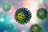 Covid-19 coronavirus particles, illustration