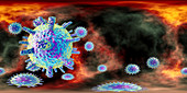 Covid-19 coronavirus particles, illustration