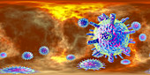 Covid-19 coronavirus particles, illustration