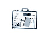 Briefcase with various items, X-ray
