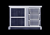 Doll's house cupboard with three baskets, X-ray