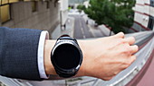 Businessman wearing smartwatch