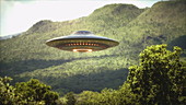UFO over forested hills