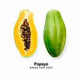 Papaya, ganz und halbiert