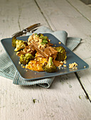Leg of venison with sweet potato gratin and broccoli