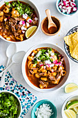 Pozole rojo (stew with corn and pork goulash, Mexico)