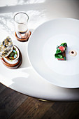 A Cornwall oyster on Wagyu beef with oyster-beef ragout and porcini mushrooms