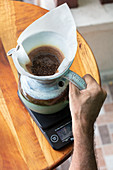 Coffee being made, traditional brewing method used in Costa Rica, Central America