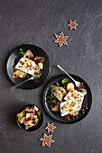 Gingerbread parfait with a pear and pomegranate salad