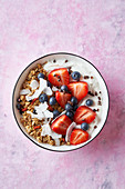 Vegan musley fruit and yoghurt bowl