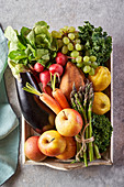 Seasonal organic fruit and vegetable basket