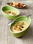Cream of parsnip soup with lye bread croutons