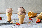Strawberry nice cream in icecream cone with chocolate springle