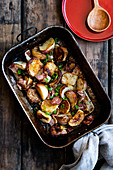 Roasted turnips with onions and bacon