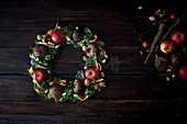 Christmas wreath of apples and vegetables