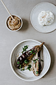 Smoked aubergines with baba ganoush and lebneh