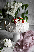 Pavlova with strawberries and mint