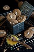 Gingerbread biscuits with almonds and icing