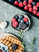 Frozen berries and waffles