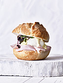 Farmer's rolls with Egg Benedict, ham and cress