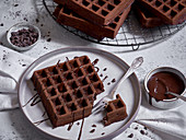 Chocolate waffles with chocolate sauce