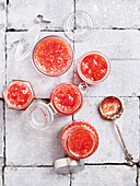 Blood orange jam in jars