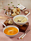 Two types of cheese fondue