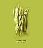 Creative layout with isolated green beans on green background