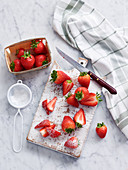 Fresh strawberries with powdered sugar