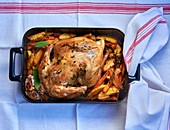 Oven-roasted chicken with vegetables