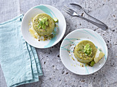 Fava bean flans with pecorino cheese made in a pressure cooker
