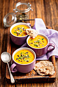 Sweet potatoes and lentil cream soup