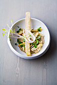 Buckwheat risotto with white asparagus and vanilla