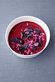 Beetroot and basil soup with coconut chutney