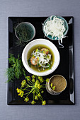 Dill dashi with scallops and fennel
