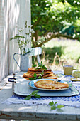 Norwegian pancakes with sugar, cinnamon and mint