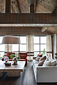 Classic living room in elegant log cabin