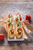 Savoury eclairs with asparagus and strawberries